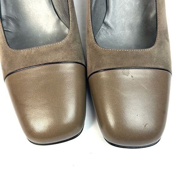 Bruno Magli Italy Suede Leather Taupe Shoes Pumps Heels Square Toe size US 7 - Picture 6 of 14
